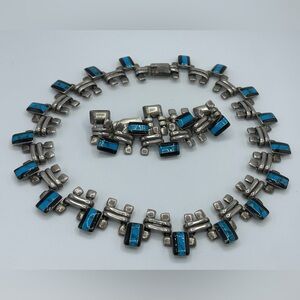 Vintage 950 Sterling Silver Collar Necklace Bracelet Set Link Taxco Mexico 925